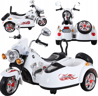 Motoçikletë elektrike për fëmijë Lean Sport SX138, me bateri, me rimorkio anësore, e bardhë