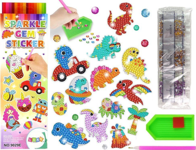 Set ngjitës mozaik LeanToys Diamond Embroidery Dinosaurs, kreativ për fëmijë, shumëngjyrësh