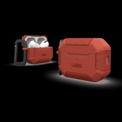 Kuti mbrojtëse Urban Armor Gear Scout për AirPods, me karabinë, e kuqe
