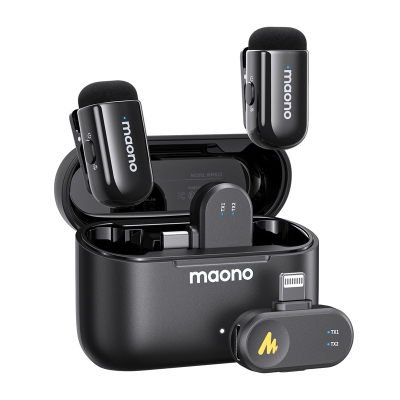 Mikrofon wireless Maono WM622 PBC2, komplet me 2 transmetues, me kuti karikimi, i zi