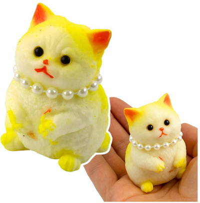 Lodër antistres Squishy Soft, mace silikoni, 7.5cm, bardhë verdhë