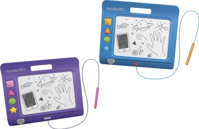 Tabelë vizatimi magnetike Fisher Price Doodle Pro Slim, me laps dhe 4 stampues, e lehtë për ta marrë me vete, blu