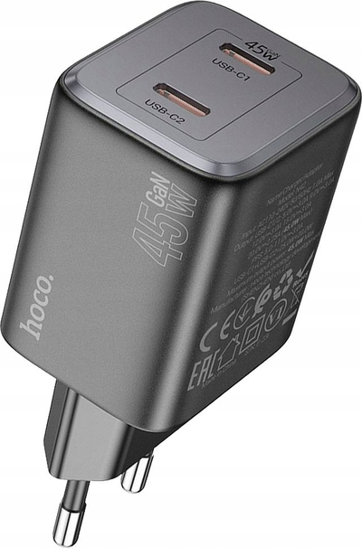 Karikues me kabllo HOCO N42 GaN, 45W, 2x USB C PD QC, i zi