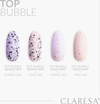 Top coat xhel për thonj Claresa Top Bubble, efekt mat, gold, 5 g