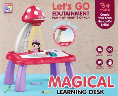 Tavolinë vizatimi projektor Mega Creative 524204, me aksesorë, për fëmijë 3+, e kuqe