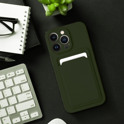 Mbrojtëse me xhep për karta për iPhone 15 Pro, material i fortë, jeshile