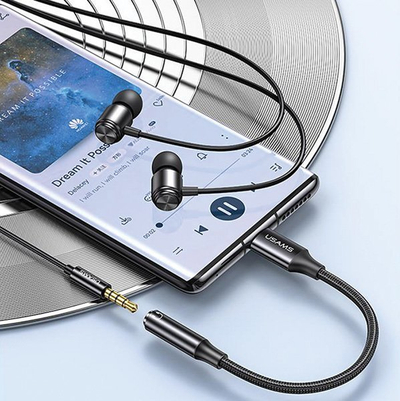 Adapter audio Usams AU16, USB-C në 3.5mm, kabllo 10cm, i zi