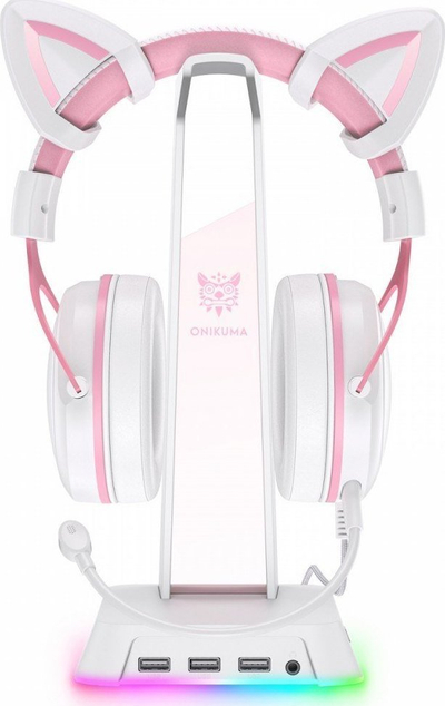 Држач за слушалки Onikuma ST2, RGB, 3x USB, бел