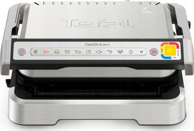 Grill elektrik Tefal Optigrill 2‑në‑1 GC772D30, 9 programe, pllakë gize, ngjyrë argjend