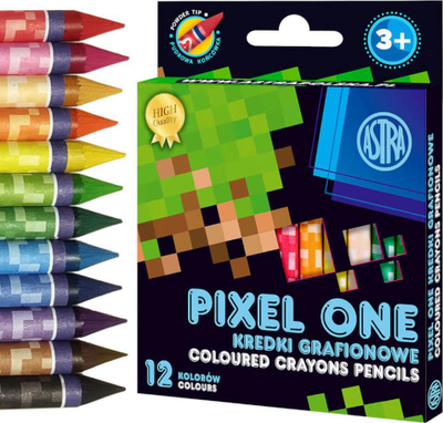 Ngjyra dylli Astra Graphite Clay Crayons Pixel One, set 12 ngjyra, për fëmijë