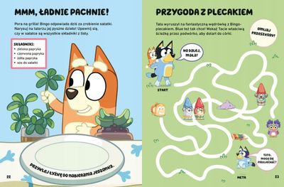Libër me aktivitete Bluey Here Is Bluey Games And Tasks With Stickers, me ngjitëse, për kalamaj