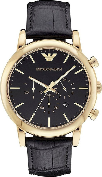 Orë burrash Emporio Armani Luigi AR1917, kronograf, rrip lëkure, e zezë