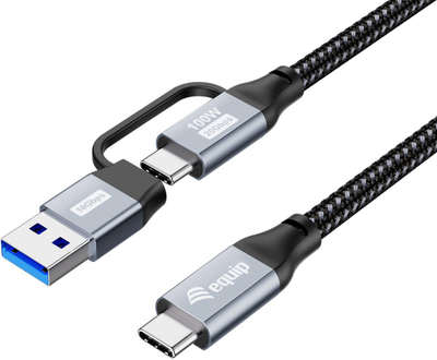 Kabllo USB Equip USB C në USB C A, 1m, 20Gbps, 100W, e zezë