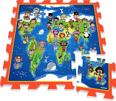 Puzzle dyshemeje hartë bote, 9 copa, blu verdhë