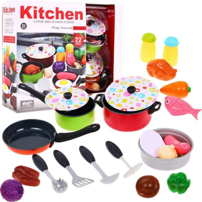 Set enësh kuzhine lodër Kitchen, 22 copë, metal e plastikë, shumëngjyrëshe