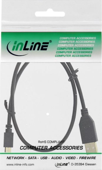 Kabllo USB InLine 31703P, USB A me microUSB, 0.3 m, e zezë