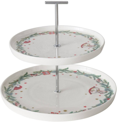 Stendë ëmbëlsirash Boltze Xmas Florenza, 2 kate, qeramikë, 22 cm, e bardhë festive