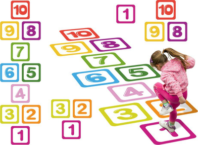Stickerë dysheme edukativë hopscotch, numrat 1 10, PVC, shumëngjyrësh