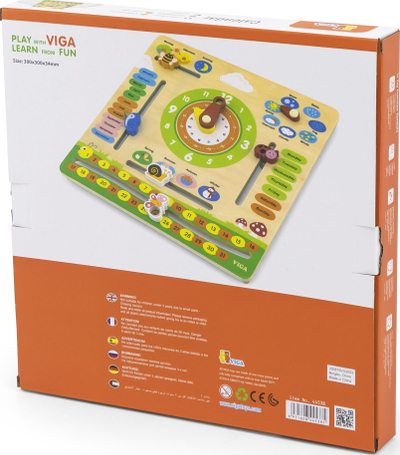 Tabelë druri edukative Viga Clock and Calendar, me shumë ngjyra