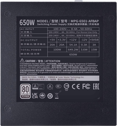 Burim energjie Cooler Master XG650 Platinum (MPG-6501-AFBAP-EU), 650W, i zi