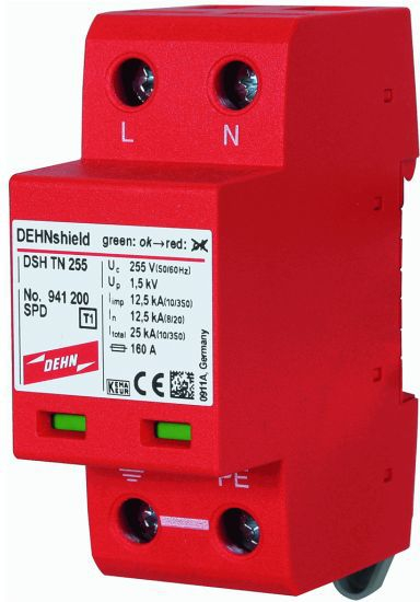 Arrester mbrojtës kundra mbingarkesës DEHN DSH TN 255, 25kA, tip 1+2, i kuq