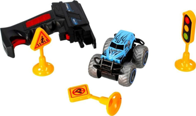 Set lodër makinë off-road Mega Creative Launcher, me lëshues si pistoletë, aksesorë rruge, blu
