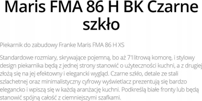 Furrë inkaso Franke FMA 86 H BK, 71L, klasa A, xham i zi