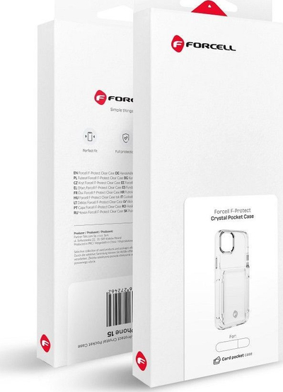 Maskë telefoni Forcell F-Protect Crystal Pocket Case për iPhone 15 Pro Max, xhep kartash, transparente