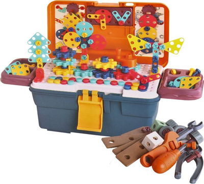 Lodër konstruktore 3D Leantoys Construction Puzzle Blocks In A Box, me trapanthie DIY, shumë pjesë, shumëngjyrëshe