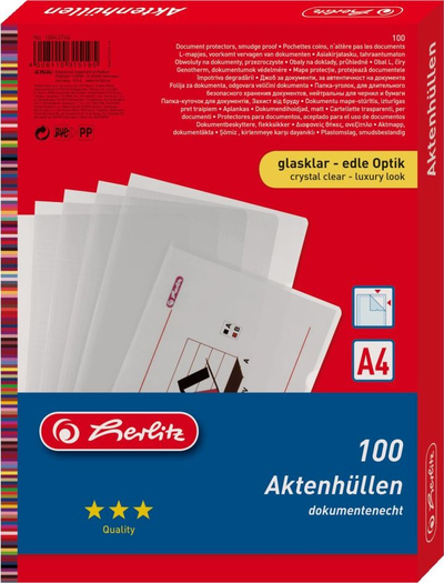 Folie për dokumenta Herlitz, A4, 100 copë, të tejdukshme