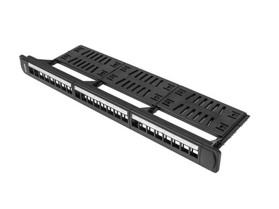 Panel patch i zbrazët Logilink, 24 porta 1U, për Keystone, me organizues, i zi
