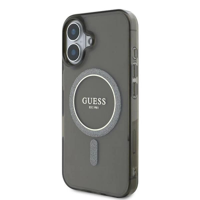 Mbulesë telefoni Guess IML Glitter Circle MagSafe, për iPhone 16 Plus 6.7", transparente, e zezë
