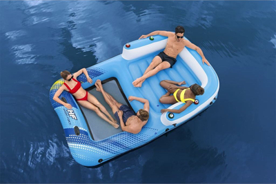 Rafat fryrës Bestway Hydro Force Floating Island, 305x186x58 cm, me tendë dielli, blu e verdhë