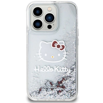 Mbulesë telefoni Hello Kitty për iPhone 13 Pro, liquid glitter, transparente