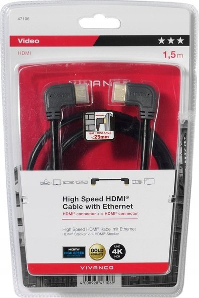 Kabllo HDMI Vivanco High Speed, 1.5 m, me Ethernet, e zezë