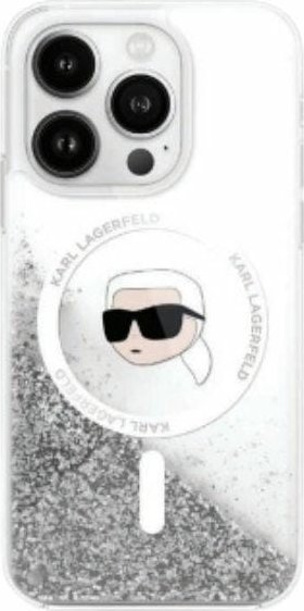 Kllëf telefoni Karl Lagerfeld KLHMP16LLGKISGH, për iPhone 16 Pro 6.3", hardcase transparent, me xixa argjendi