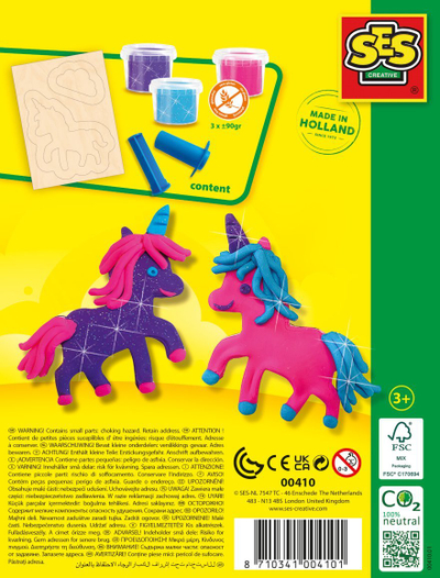 Set kreativ me brumë SES Creative 00410 Dough Unicorns Neon Glitter, me shkëlqim, shumëngjyrësh