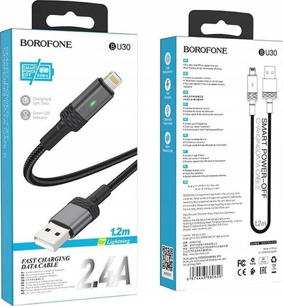 Kabllo USB në Lightning Borofone BU30 Lynk, 2.4A, 1.2m, e zezë