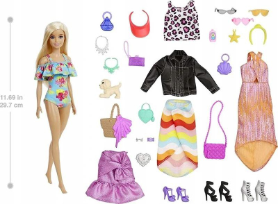 Kalendar Advent Barbie Holiday, 24 surpriza, kukull 30 cm, rozë