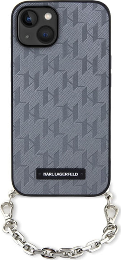 Futrollë telefoni Karl Lagerfeld KLHCP14SSACKLHPG për iPhone 14, hardcase Saffiano, me zinxhir, argjendtë