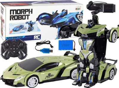 Lodër makinë robot me pult Leantoys Morph Robot, 1:10, me kontroll me gjeste, jeshile metalike