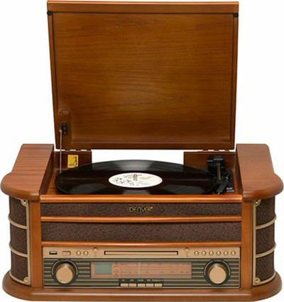 Qendër muzike Denver MCR-50, gramafon retro, CD USB kasetë radio, ngjyrë druri