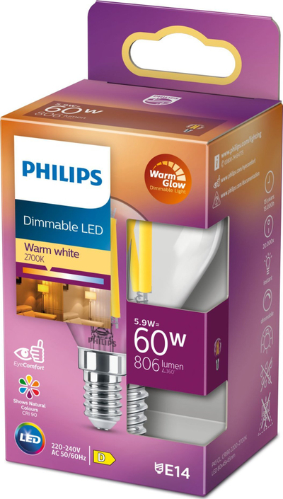 Llambë LED Philips 871951432459600 Teardrop, 5.9W, E14, 2200–2700K, dimmable