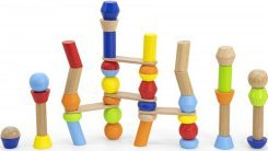 Loja druri Viga Toys Wooden Figures Balance Game, 46 copa, me kartela modeli, shumëngjyrëshe