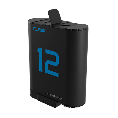 Set bateri dhe karikues TELESIN për GoPro Hero 12 11 10 9, 1750mAh, karikim 3 porta, gri