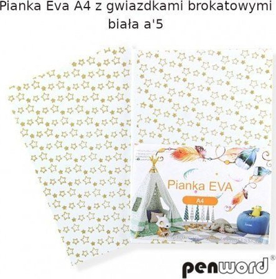 Fletë shkumëze EVA Penword A4, 5 fletë, me yje me shkëlqim, e bardhë