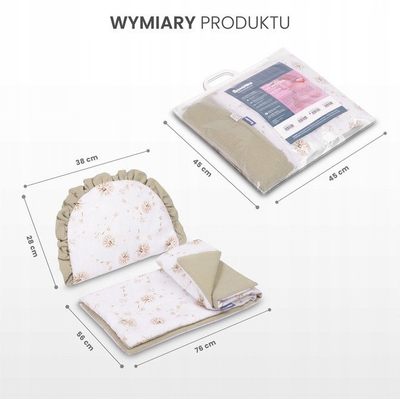 Set karroce bebesh Sensillo Muslin Teddy, jastëk dhe batanije, gri