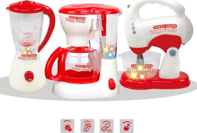 Set lodrash kuzhine Woopie Happy Family, 3-në-1 mikser blender, mbi 3 vjeç, i kuq e i bardhë