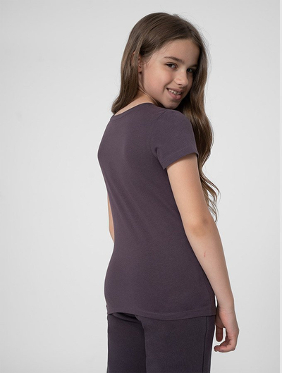 Bluzë T-Shirt 4F për goca, me mëngë të shkurtra, print “Explore More”, vjollcë e errët