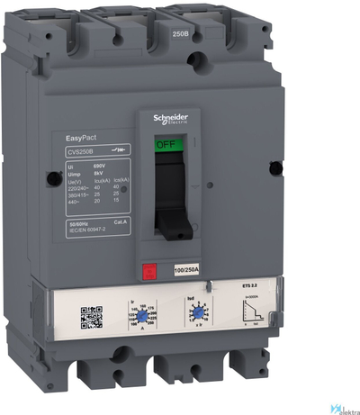 Ndërprerës mocy Schneider Compact CVS LV525505, 25 kA, 250A 3P 3D, gri